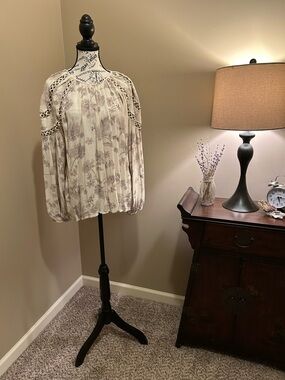 Topshop Cream Floral Crochet-Inset Peasant Blouse